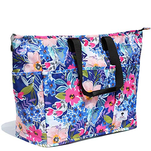 Women Ladies Weekender Bag Muti-pockets Overnight Carry-on Duffel Travel Gym Tote Luggage Duffle with Trolley Sleeve (Blue Flower)