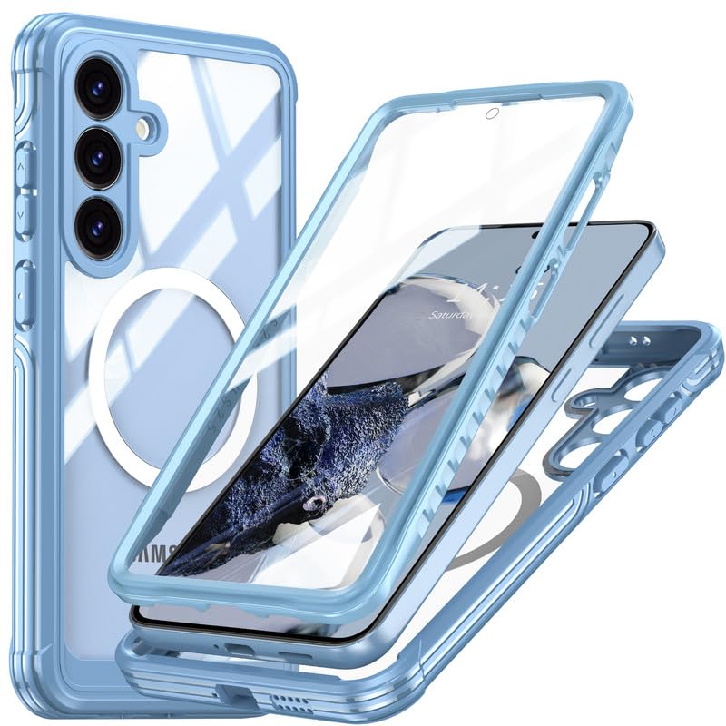 Image of LuxuryKase Shockproof Front & Back Cover for Samsung Galaxy S25 Plus with Full Body Protection | Strong Grip | Camera & Screen Guard | Wireless Charging Support | Durable TPU+PC Design - Blue
