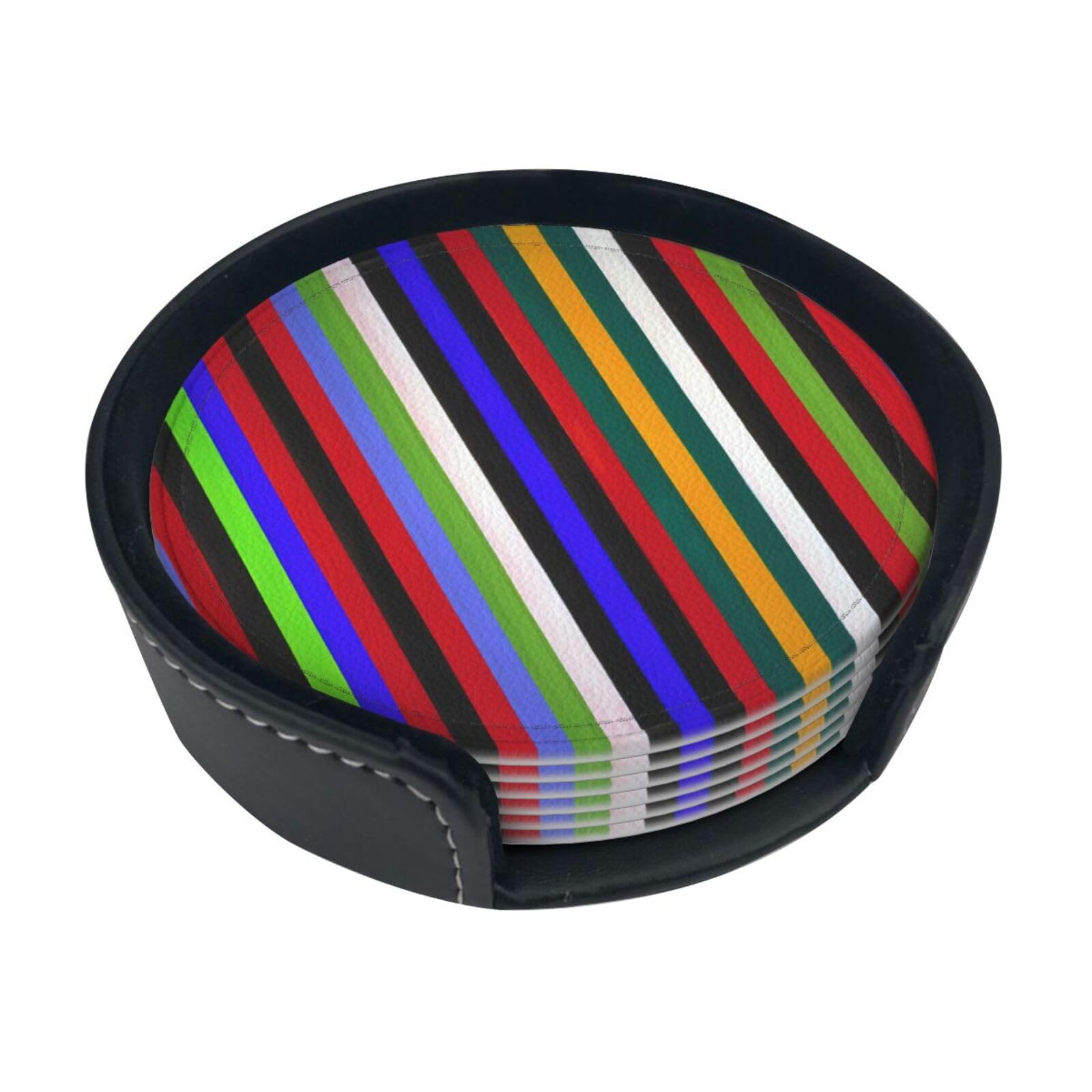Colored Stripes Print Round Coasters Set Of 6,Coaster For Tabletop Protection Home Bar Decor