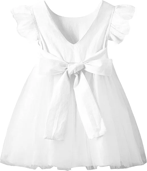 LYXIOF Toddler Baby Girl Tutu Tulle Dress Cotton Linen Ruffle Back Bowknot Princess Party Dresses