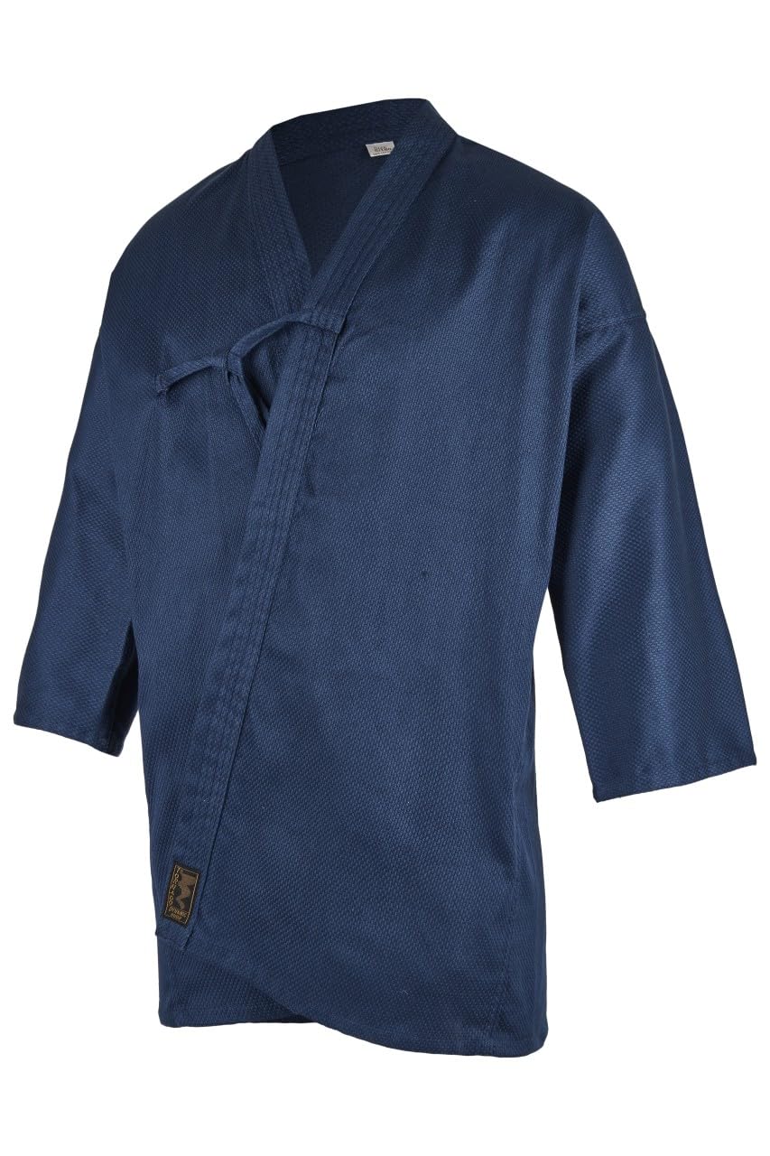 Kendo Jacke blau - Reiskornwebung - Kurze Ärmel - Größe 160 bis 200 cm
