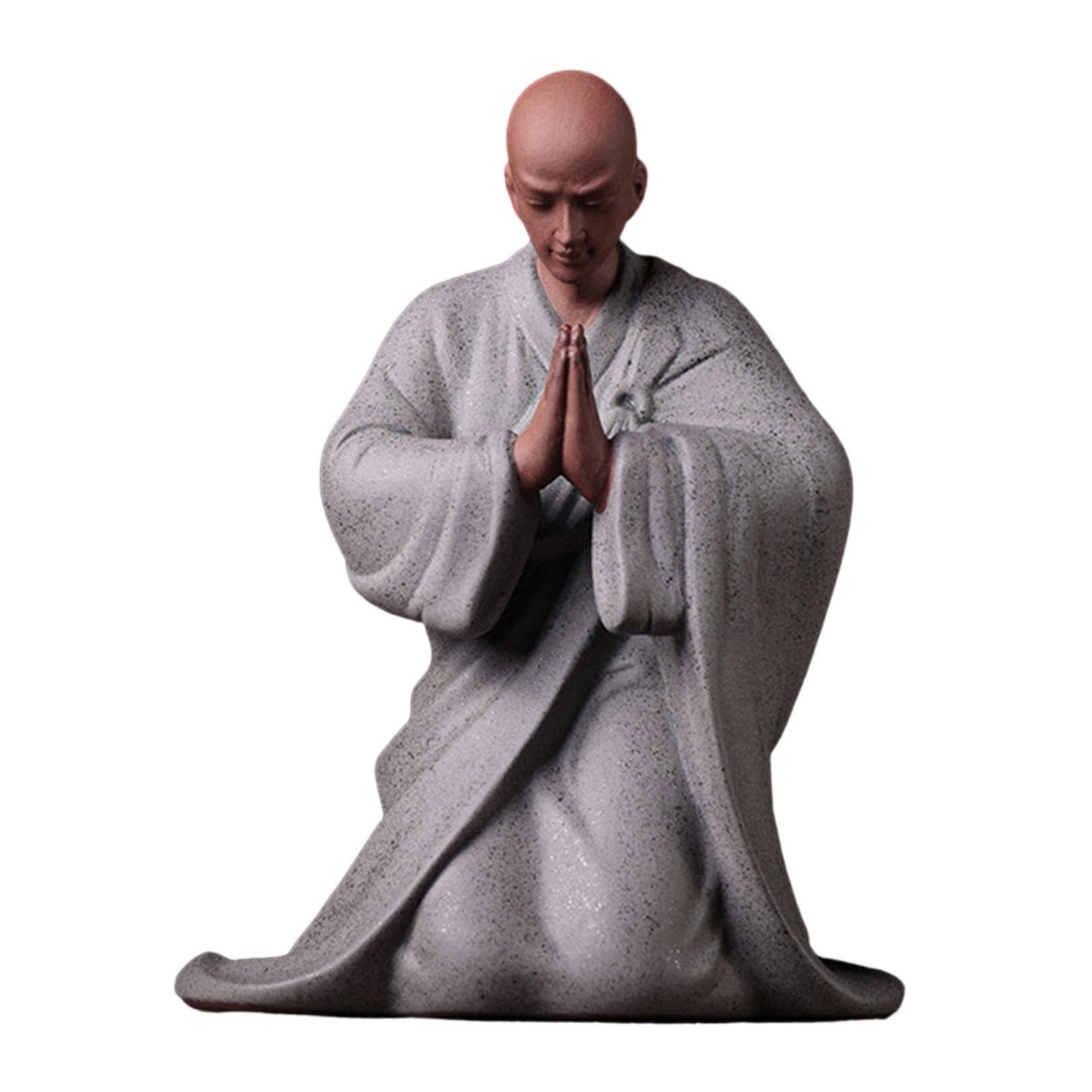 TWISAXC Pottery Clay Buddha Statue Handmade Chinese Monk Figurine Ornament For Housewarming Gift Ceramic Young Monk Figurines Desktop Ornament Dining Room, Style E