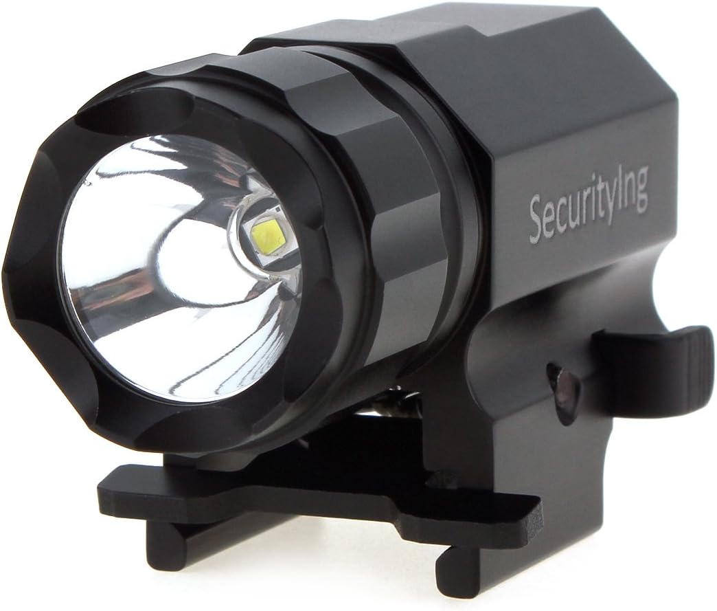 SecurityIng LED Tactical Strobe Gun Flashlight 2-Mode 600LM Pistol Handgun Torch Light with Quick Release Weaver Mount for Hiking, Camping, Hunting and Other Indoor/Outdoor Activities