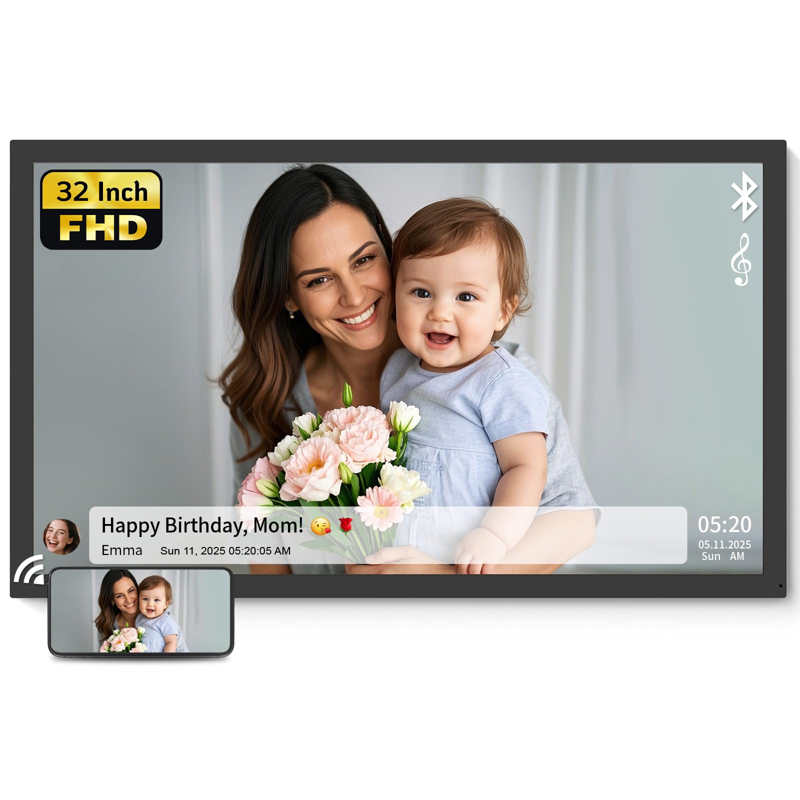 NexFoto 32 Inch Digital Picture Frame 64GB, Extra Large Digital Photo Frame 1920x1080 IPS FHD, Remote Control, Easy to Share Photos/Videos via App/USB