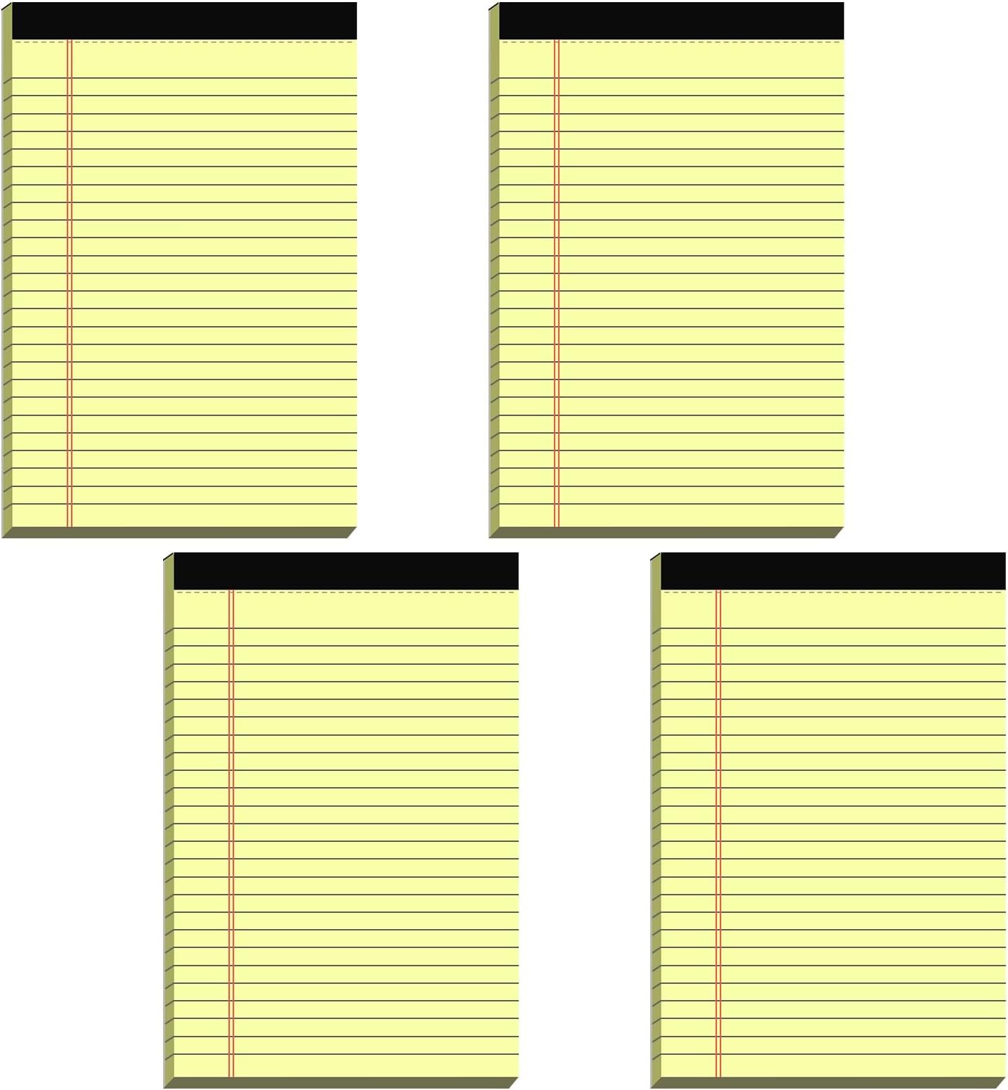 Yellow Note Pads 5 x 8, College Ruled, 4 Pack, 200 Sheets, Well-Made Legal Pads of Lined Paper, 5'' x 8'' Writing Pads, Narrow Ruled Small Legal Notepads Perforated Notepad Paper Memo Pads for Work