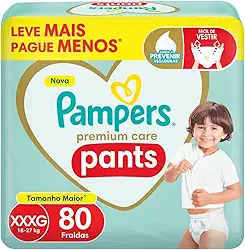 Fralda Pampers Premium Care Pants Tamanho XXXG, Fácil de Vestir, 80 Unidades