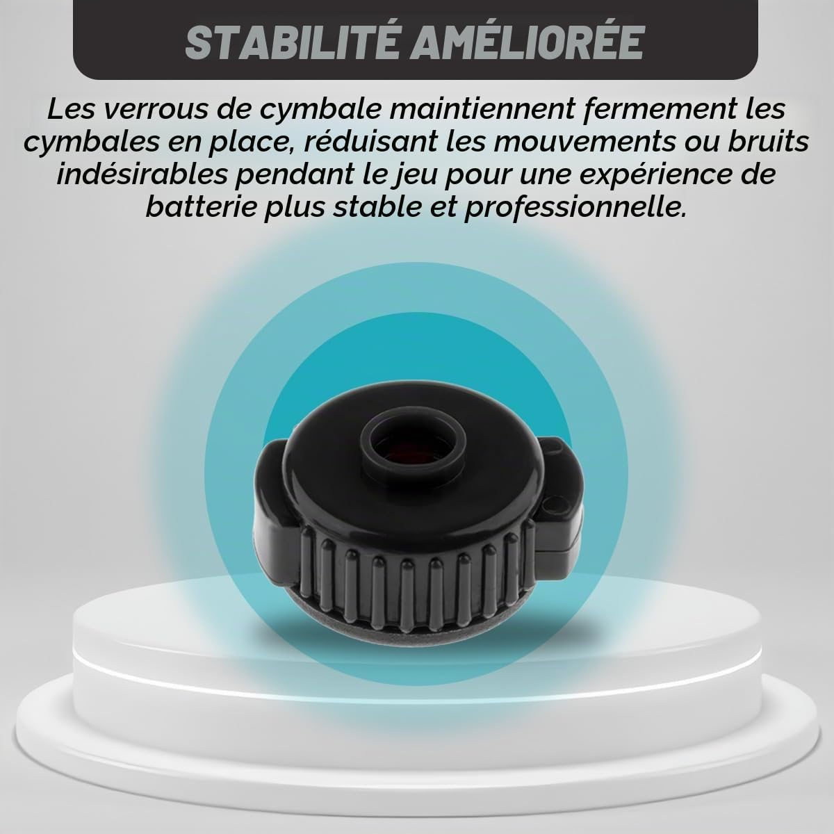 10 pièces 8mm Ecrous de cymbale à serrage rapide, Verrous de cymbale en plastique noir Accessoires de cymbal Mate Pièces de rechange pour kits de batterie, avec coussinets de gel pour batterie