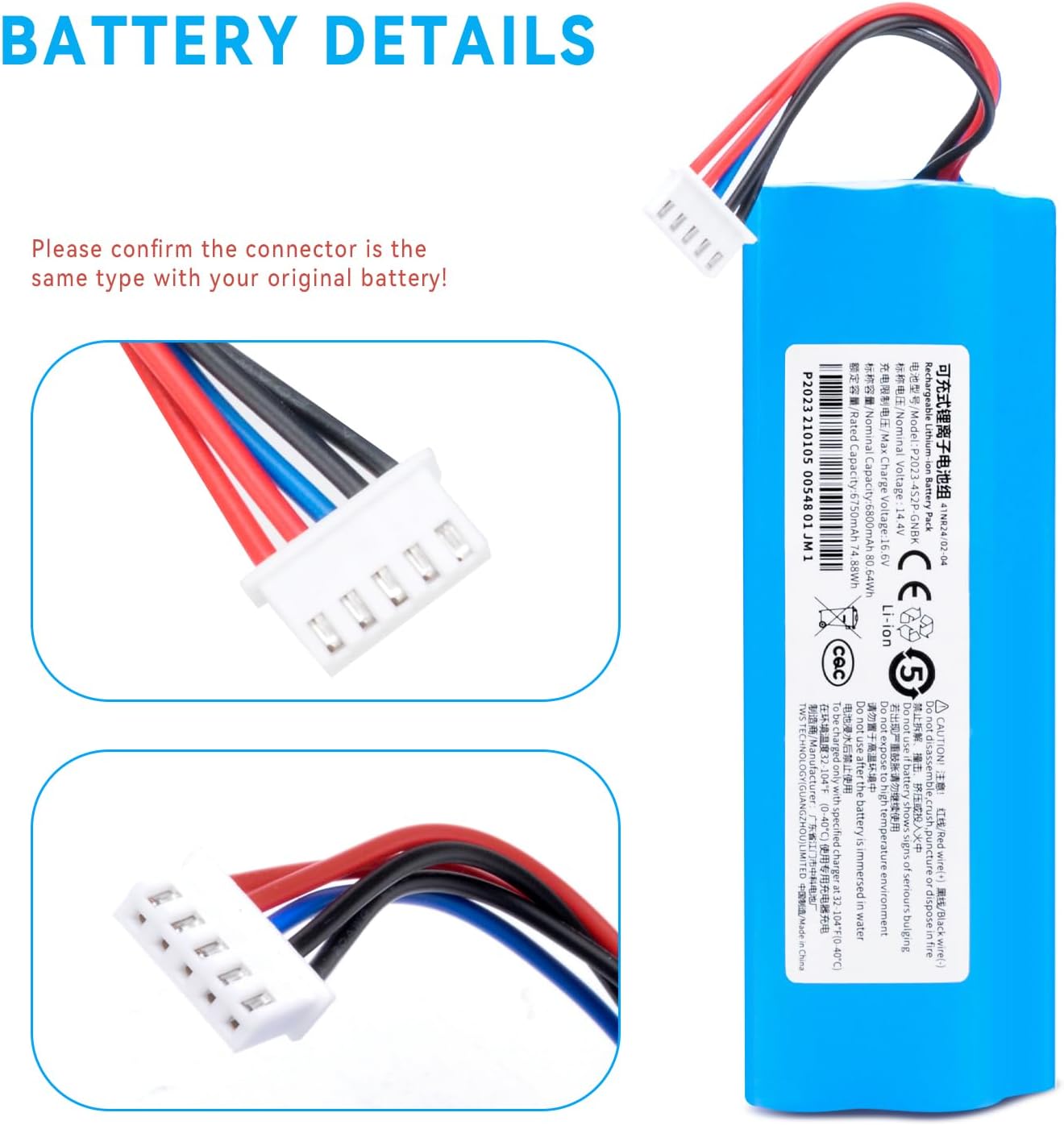 6800mAh Vacuum Battery Replacement for Yeedi Vac 2 pro, Vac 2 Robot Vacuum, Vac Max Robot, Vac Robot Vacuum, Vac Hybrid, Vac Station Vacuum Cleaner S10-LI-144-5200