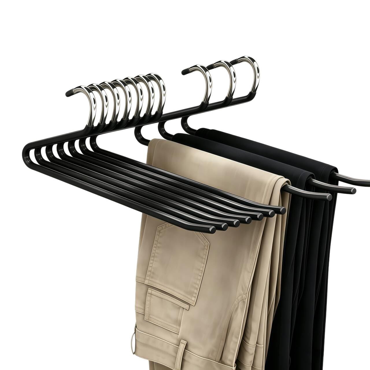 Trousers Hangers, 10 Pack Jeans Hangers Black for Women Men, Non-Slip Open Ended Metal Pants Hangers for Wardrobe & Clothes Rail