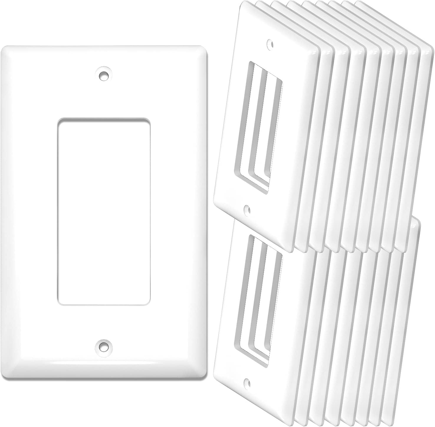 [20 Pack] NEU 1-Gang Mid-Size Decorator Light Switch Outlet Cover Wall Plates, 3" x 4.75", Unbreakable Polycarbonate Thermoplastic, Glossy White