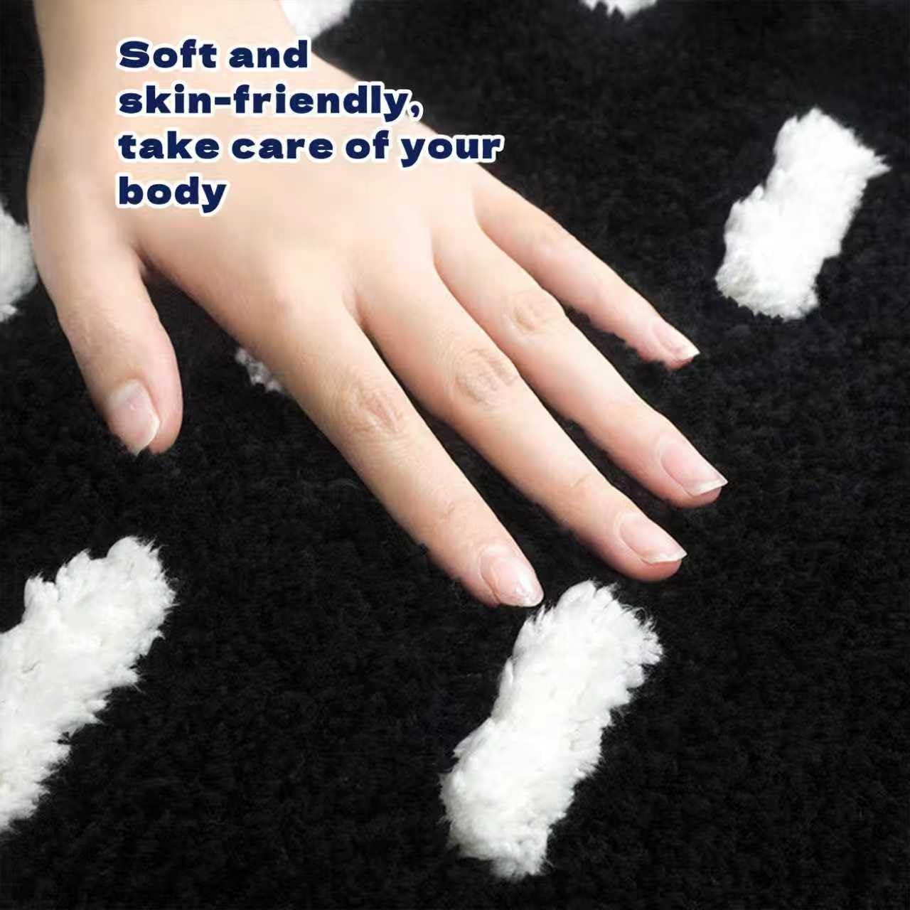 Cute Tibetan Cat Rugs,1.7x5.9ft Tufted Cat Shaped Runner Carpet, Cartoon Kitty Bath Mat Decor Washable for Bedroom Bathroom Living Room,Black