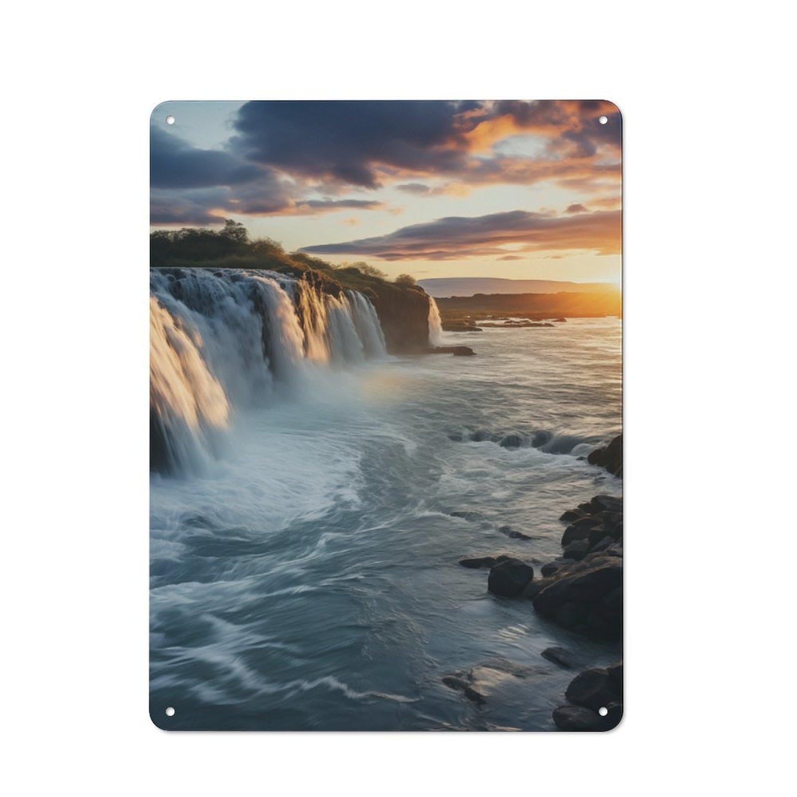 Metal Plaque 40x30cm with Waterfall Sunset for Pub Or Café, Vintage Decor, for Metal Sign Collectors, for Vintage Wall Decor Fans