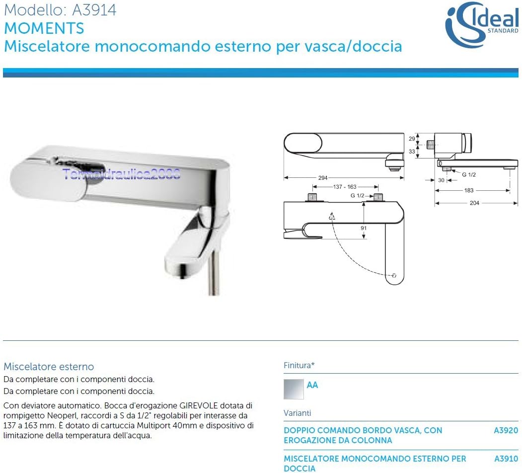 Ideal Standard A3914AA Moments chrome bathtub faucet with foldable spout