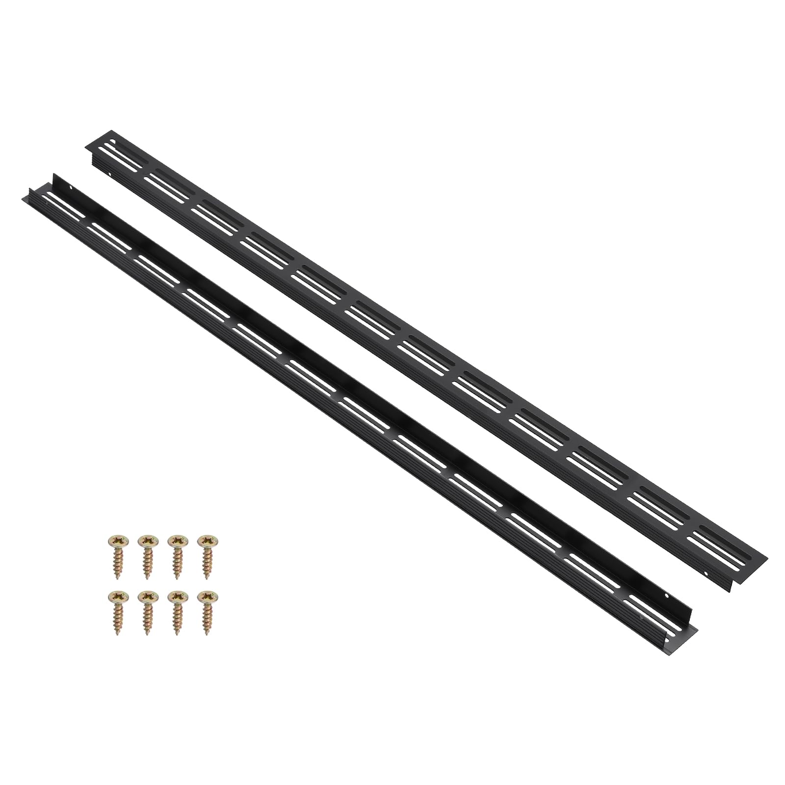 PATIKIL 2 Pcs Door Air Vent Cover, 600mm x 30mm (Outer Dimensions) Aluminum Louvered Ventilation Grille Rectangle Toe Kick Vent with Mounting Screws for Shoe Cabinet Wardrobe, Black