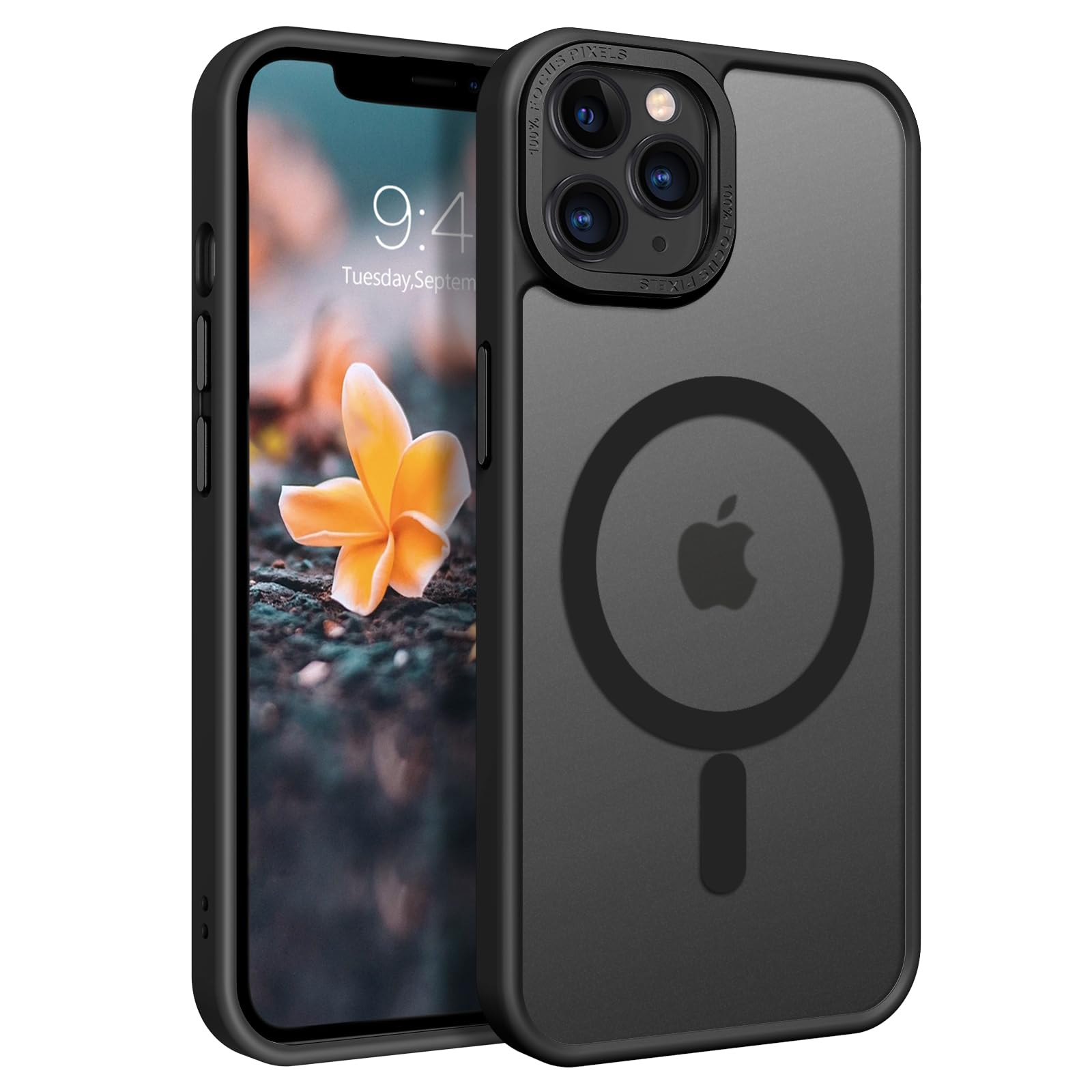 GUAGUA Strong Magnetic for iPhone 11 Pro Max Case [Compatible with MagSafe] [Military Grade Protection] Translucent Matte Back Slim Shockproof Anti-Scratch Phone Cover 6.5-Inch, Black