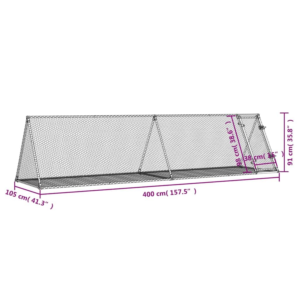 vidaXL Conigliera Argento 400x105x91 cm in Acciaio Zincato gabbia per conigli da esterno casetta per animali casetta per conigli