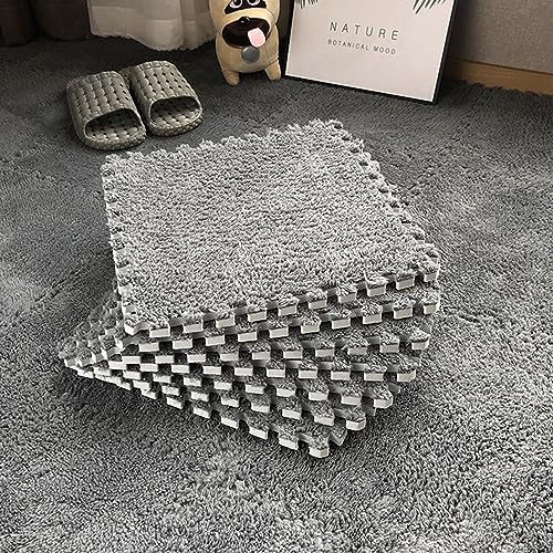 MENAYODA 10 Stück Ineinandergreifende Schaumstoff-Teppichfliesen, 30 x 30 cm PlüSch-Puzzle-Schaumstoff-FußMatten Mit Rand, Rutschfester Teppich für den Raumboden, MEN-TUE0703
