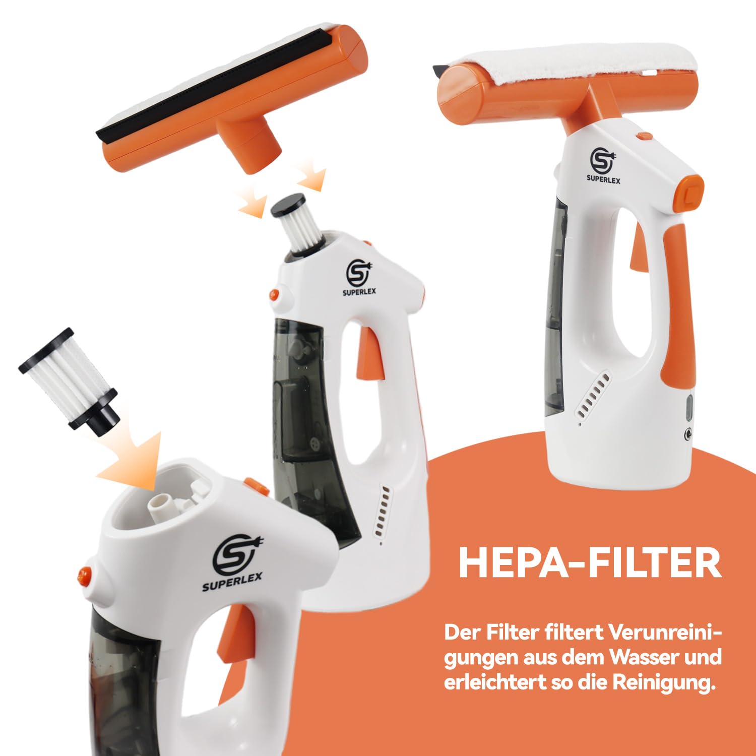 Nettoyeur de vitres sans fil rechargeable 3 en 1 avec raclette à vitres, fonction d'aspiration et pulvérisation, convient pour les fenêtres, les carreaux, les miroirs et les nettoyeurs de