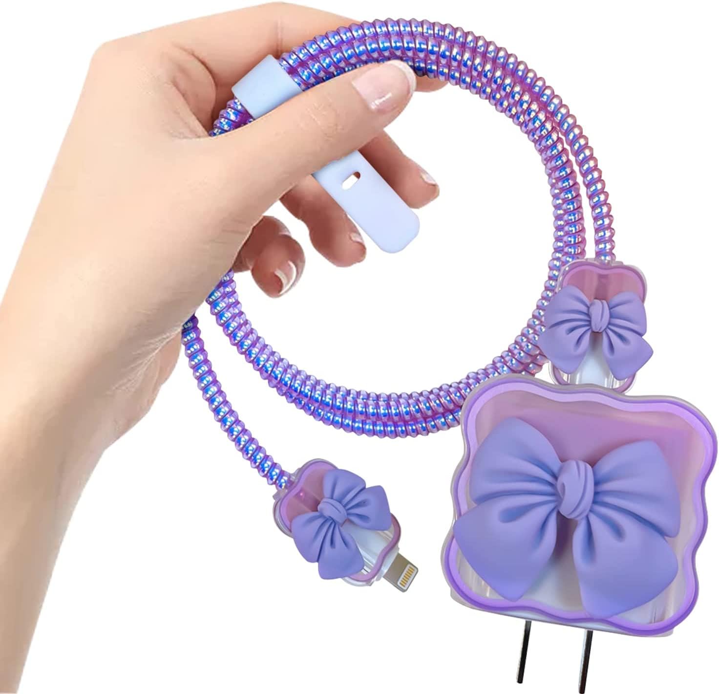 Protective Charger Case for iPhone 18W 20W iPhone17 16 15 14 13 12 11 Pro Max Charging Cable Charger Protective Cover Data Cable Protective Sleeve-Purple Bow Protective Charger Case for iPhone 18W 20W iPhone17 16 15 14 13 12 11 Pro Max Charging Cable Charger Protective Cover Data Cable Protective Sleeve-Purple Bow