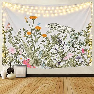 Alishomtll Colorful Floral Plants Tapestry Vintage Herbs Tapestry Wild Flowers Tapestry Wall Hanging Nature Scenery Tapestry for Living Room Bedroom