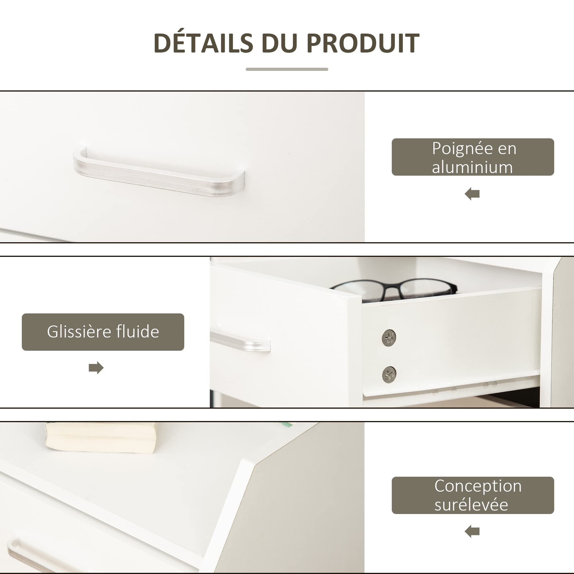 Vinsetto Caisson de bureau rangement sur roulettes 4 tiroirs coulissants MDF et panneaux de particules dim. 40L x 36l x 65H cm blanc