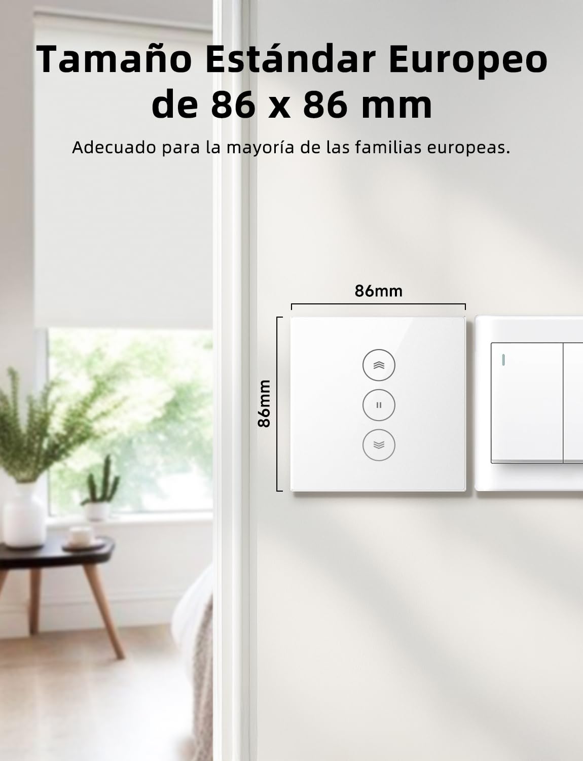 Interruptor Persiana WiFi para Cortina Inteligente, Control de Porcentaje, Temporizador Domótico Compatible con Alexa y Google Home, Panel de Vidrio Táctil, Requiere Hilo Neutro, 4 Packs