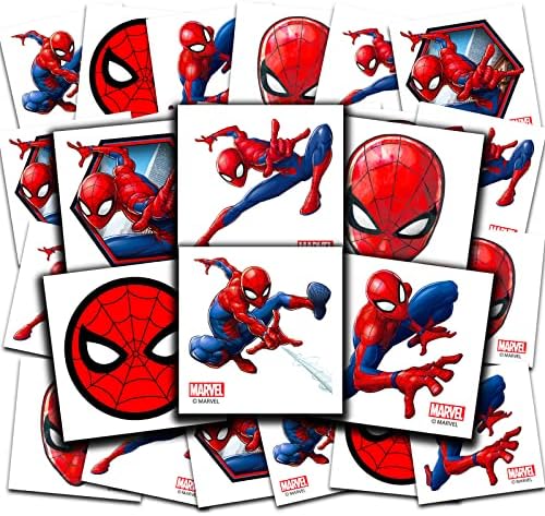 Marvel Spider-Man Tattoos Party Favors Bundle ~ 70+ Pre-Cut Individual 2" x 2" Spiderman Temporary Tattoos for Kids Boys Girls (Spiderman Party Supplies MADE IN USA)