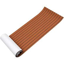 Marine Deck Mat, Boat Flooring Non Slip, EVA Foam Faux Teak Decking Sheet, Self Adhesive Anti Skid Pad for Yacht Kayak Pontoon RV, Brown with Black Seam, 95 x 24 Inch, 6mm Thick