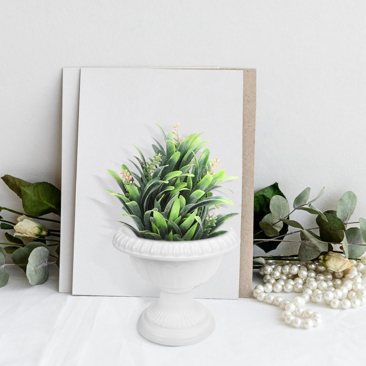 Yardwe 12 Pcs Small Plastic Urn Planter, Mini Roman Pot Pedestal Planters for Wedding Centerpieces, Vintage Decorative Flowerpot for Table Decor, White