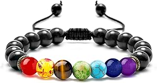 M MOOHAM Beaded Bracelets for Men, Black Agate Bracelets for Men Chakra Bracelets for Men Beaded Bracelets Mens Jewelry Gifts for Grandpa Gifts for Son Christmas Gifts for Grandson