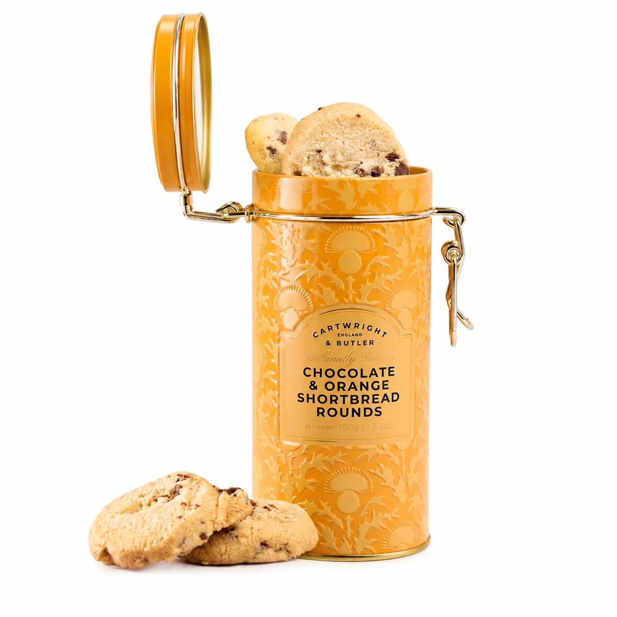 Cartwright & Butler Chocolate & Orange Shortbread Rounds, Buttery Shortbread Biscuits with Milk Chocolate Chunks & Orange Pieces, Premium Sweet Biscuits for Tea, Coffee & Gifting, 150g