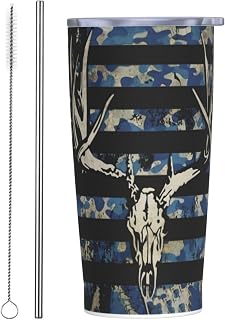 Blue camouflage american flag deer front 20 Oz Stainless Steel Mug Coffee Tumblers Vacuum Insulated Water Travel Car Mugs