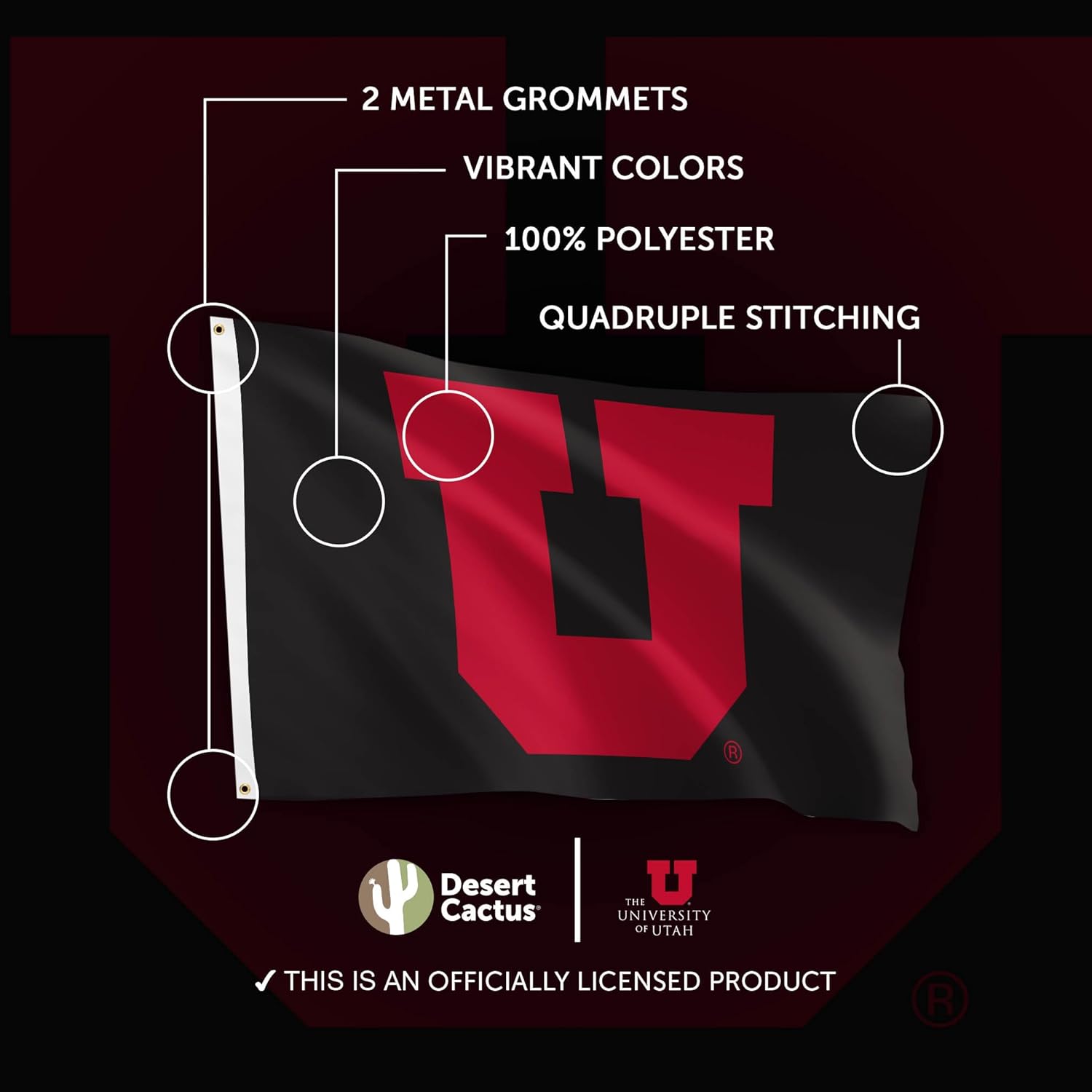 Desert Cactus University of Utah Flag - 3 x 5 Feet UT Utes Banner, Indoor/Outdoor Durable Fabric, 100% Polyester Design (Design M) - Image 4