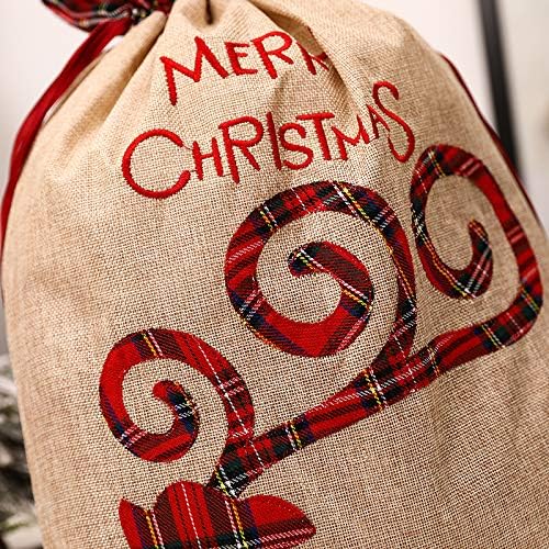 Tocwick 2 Packs Christmas Bags Santa Sack, Large Linen Xmas Bags with Drawstrings, 56 X 39cm Reusable Present Storage Bag