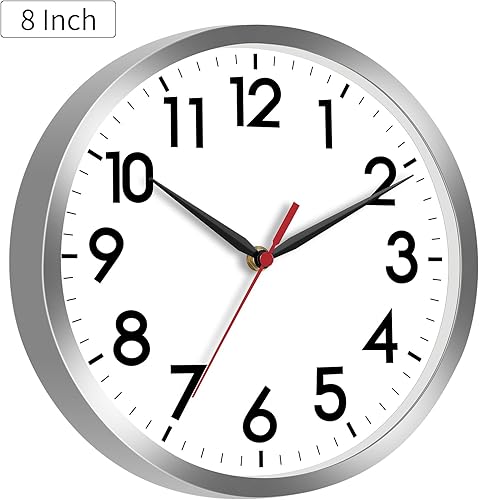 Miniatura 36 de AKCISOT Reloj de pared, moderno y pequeño, funciona con pilas, de 8 pulgadas, silencioso, analógico, clásico, para oficina, hogar, baño, cocina