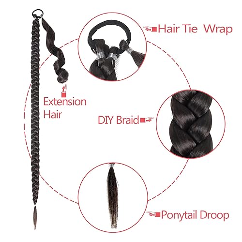 Miniatura 3 de Extensión de cabello trenzado de 28 pulgadas, largo, lacio, trenzado con banda elástica para el cabello, extensiones de cabello trenzado lacio