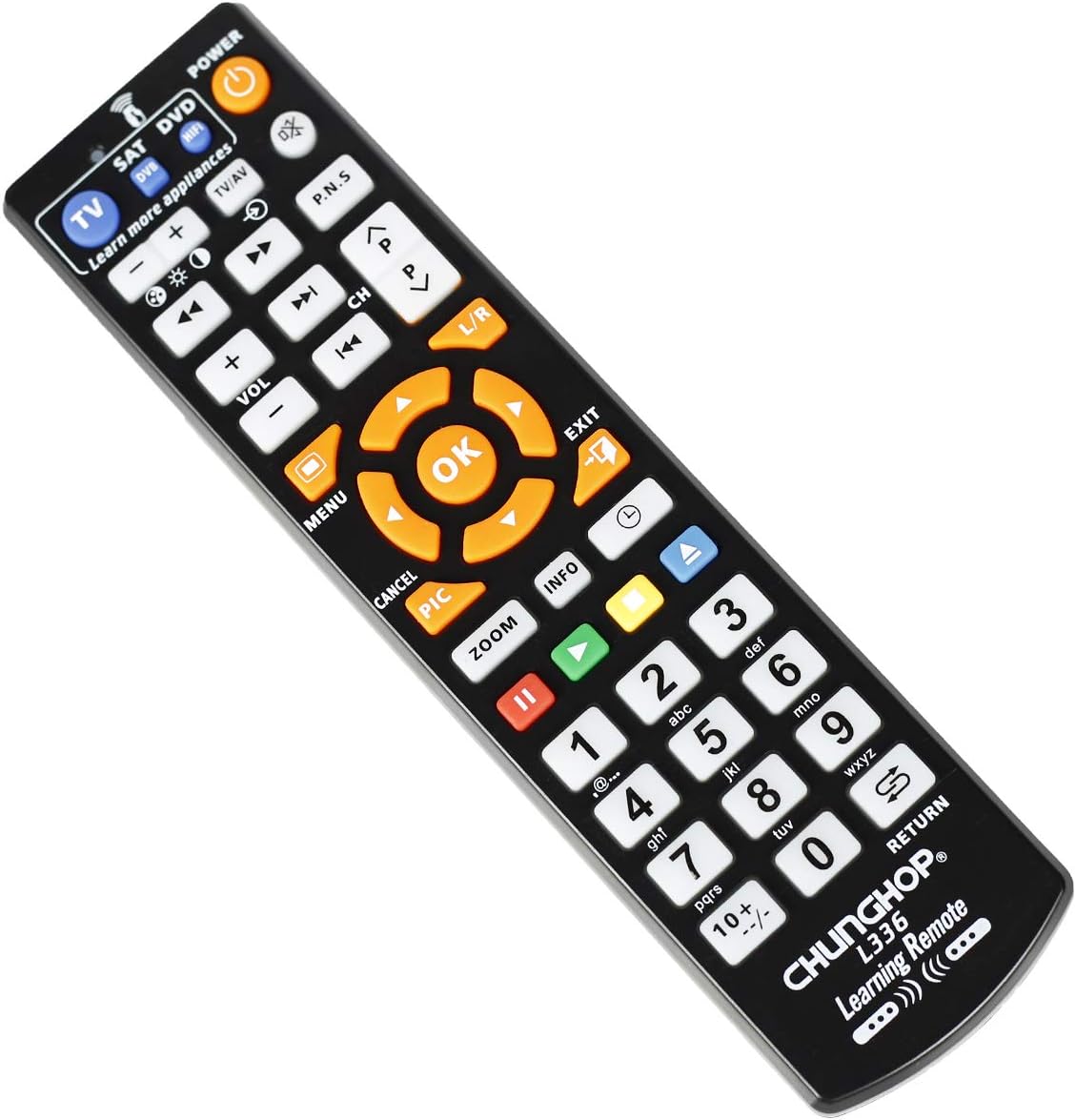 CHUNGHOP Universal IR Learning Remote Control for Smart TV VCR CBL DVD SAT STR-TV CD VCD HI-FI, for All Brands IR Remote 3 in 1 Programmable Controller L336