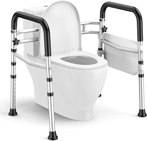 Toilet Safety Rails for Seniors, Adjustable Height & Width, Foldable Support Fra