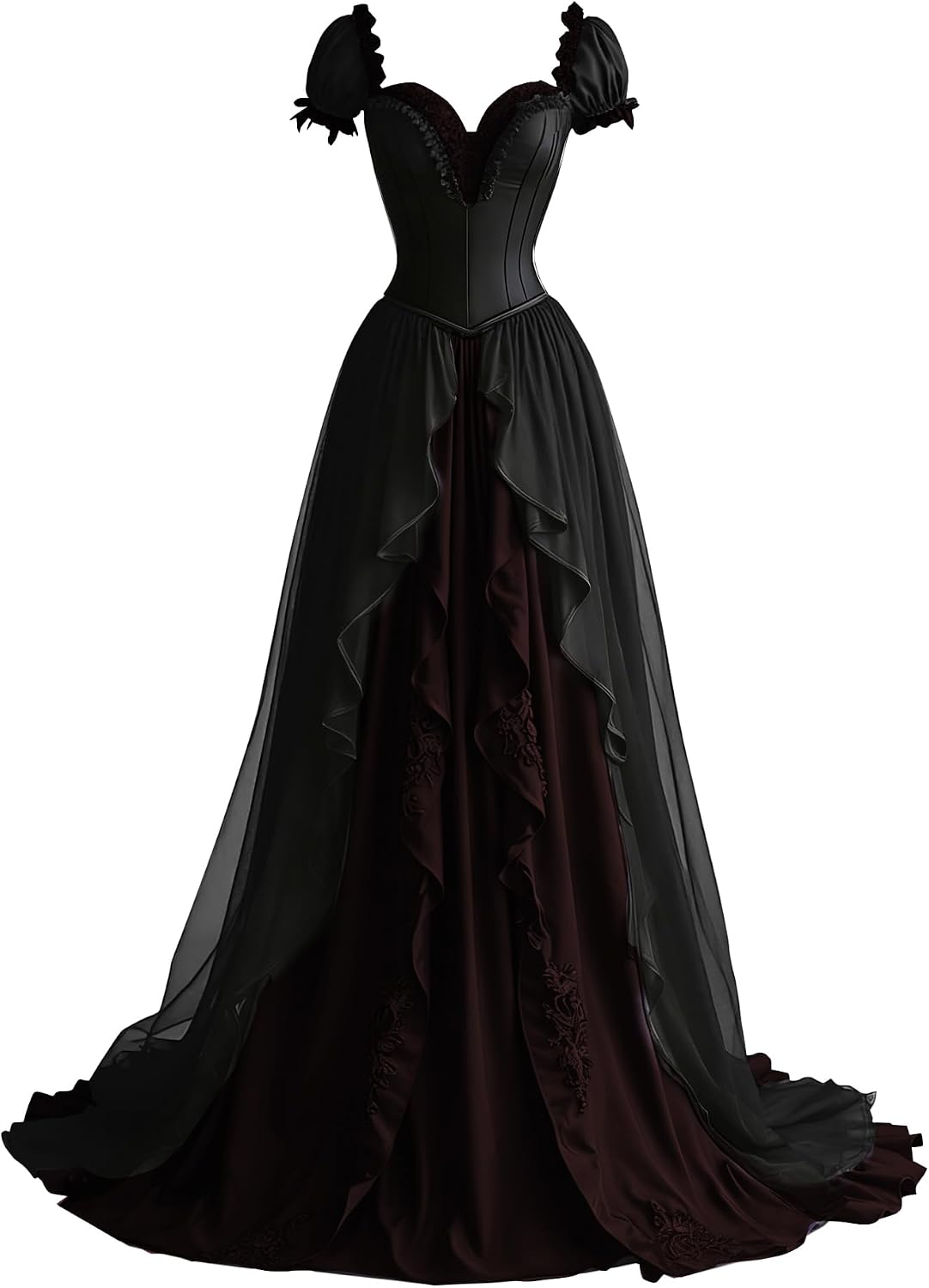 Gothic Wedding Dresses for Bride with Sleeves Layered Satin Bridal Dress Sweetheart Wedding Gown