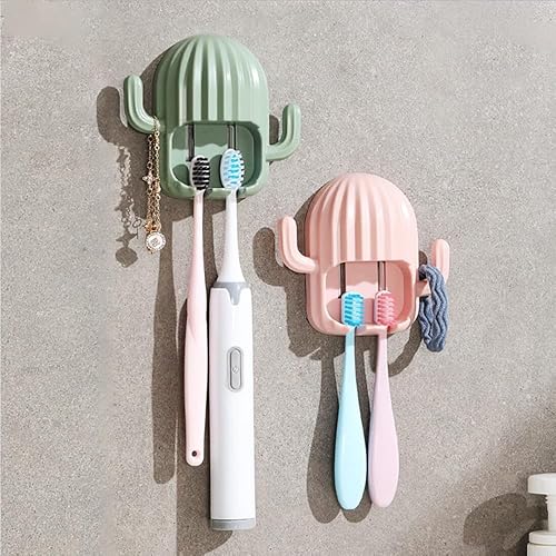 Miniatura 6 de 4 soportes para cepillos de dientes para niños, soporte para cepillo de dientes de cactus montado en la pared, organizador de drenaje de dibujos