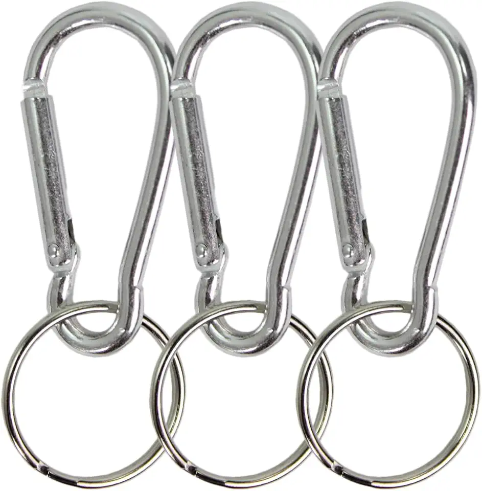 Mosquetão Camping 4,6cm Alumínio Azul Preto Prata Com Argola Acessórios 10 Unidades