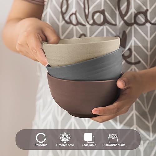 Miniatura 7 de Teivio Juego de vajilla de plástico de paja de trigo de 16 piezas, servicio para 4, platos llanos, platos de postre, cuencos para cereales, vasos,