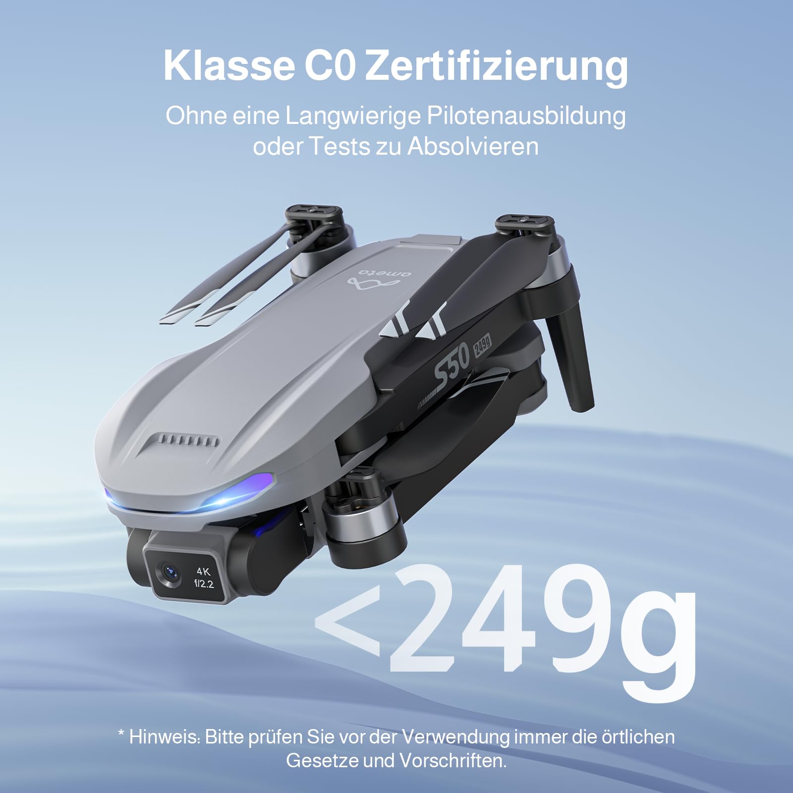 Ameta S50 Lite Drohne mit Kamera 4K und GPS Auto Return, Unter 249g | Drone für Kinder und Erwachsene, 50 Minuten Flugzeit, FPV, Follow Me, Intelligent Mode, Gestensteuerung, 500M Reichweite