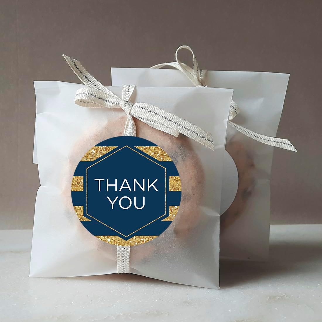 Andaz Press Round 2-inch Circle Label Stickers, Navy Blue Hexagon Faux Gold Glitter, Thank You, 40-Pack, Party Favor Envelope Stationary Seals