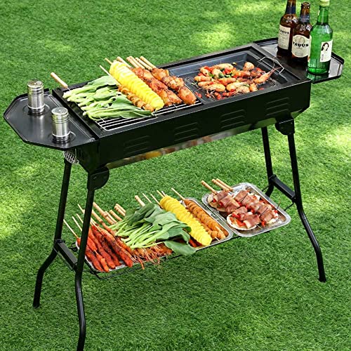 Parrilla de Acero Inoxidable Plegable y portátil para 5-15 Personas, Ideal para barbacoas de carbón al Aire Libre, Grande y Duradera.