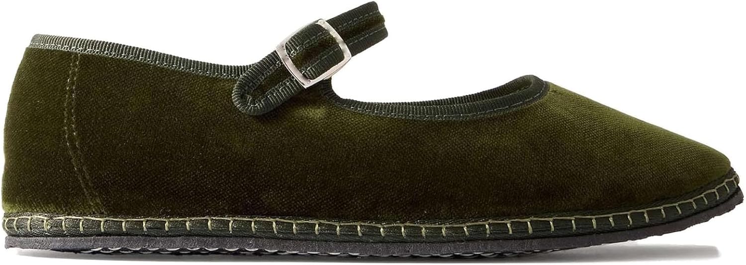 Green Velvet Ballet Flats for Women Suede Round Toe Cute Mary Jane Flats Slip On Casual Cute Dressy Comfortable Ballerina Shoes