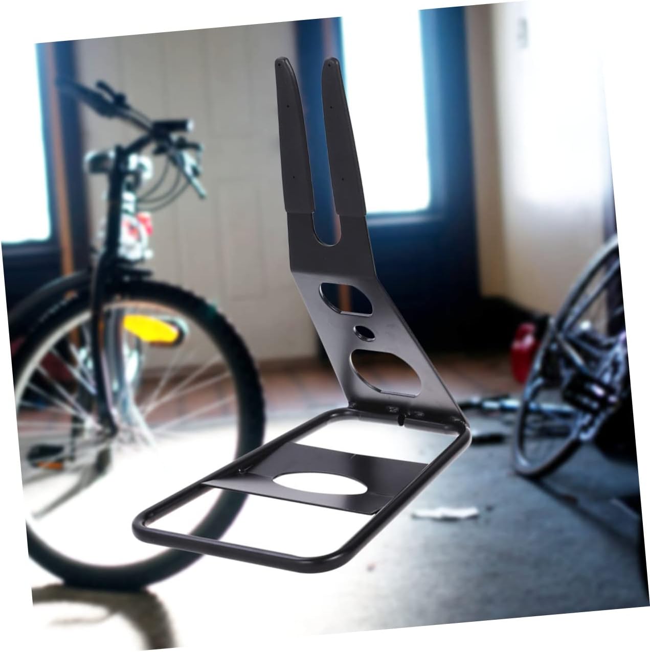 Totority 2pcs Mountain Bike Floor Parking Rack Metal Stand for Use for Resistant Black Finish for Home and Garage Storage