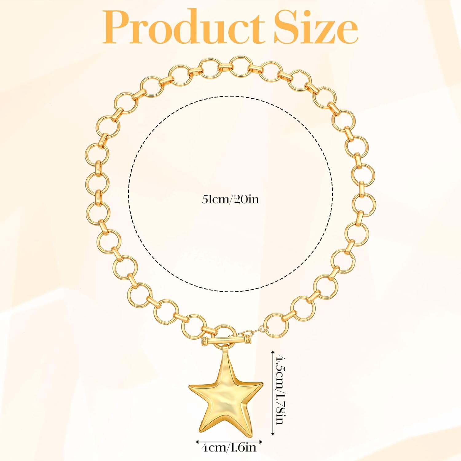 Chunky Gold Star Necklace, Hammered Statement Star Pendant Gold Chain Necklaces with Thick Chain Vintage Bold Jewelry for Women Adjustable Trendy Gifts for Women - Image 2