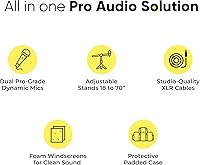 Vista 7 de Bowens Paquete de 2 micrófonos profesionales XLR con soporte para micrófono, micrófono de mano para cantar, karaoke y uso en escenario, incluye