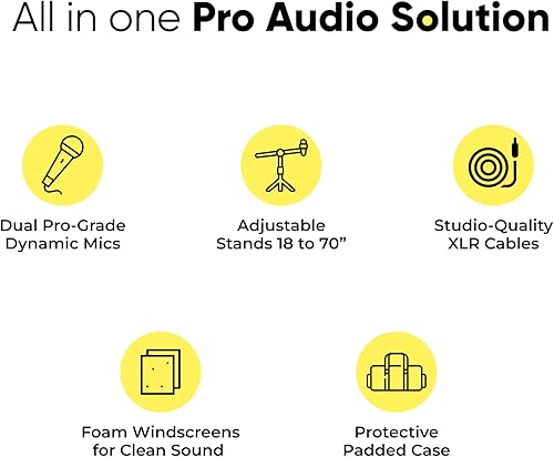 Miniatura 7 de Bowens Paquete de 2 micrófonos profesionales XLR con soporte para micrófono, micrófono de mano para cantar, karaoke y uso en escenario, incluye